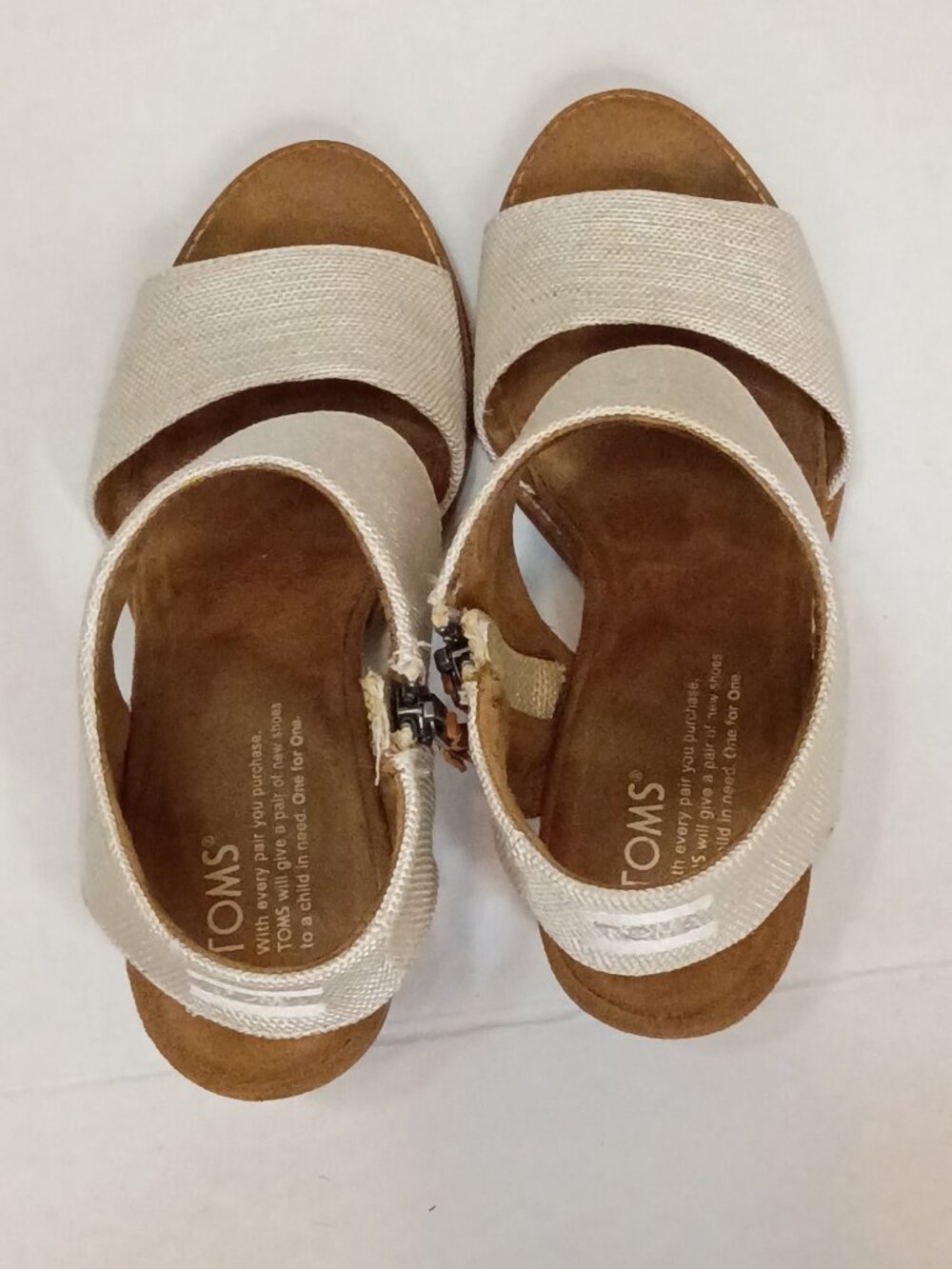 TOMS Majorca Cutout Block Heel Sandals Size 8 Natural Woven - Picture 3 of 7